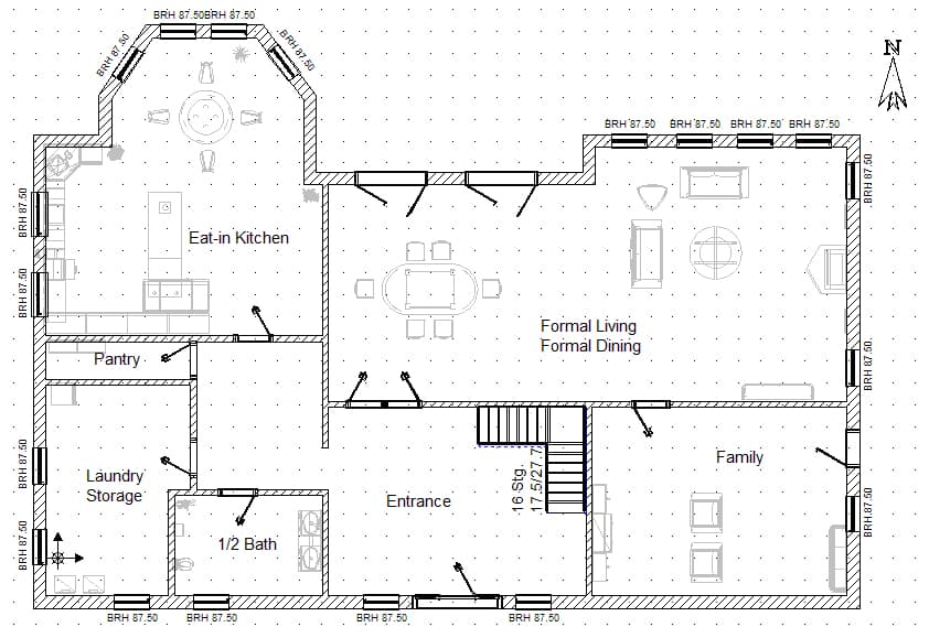 Example 2D floor plan with room dimensions